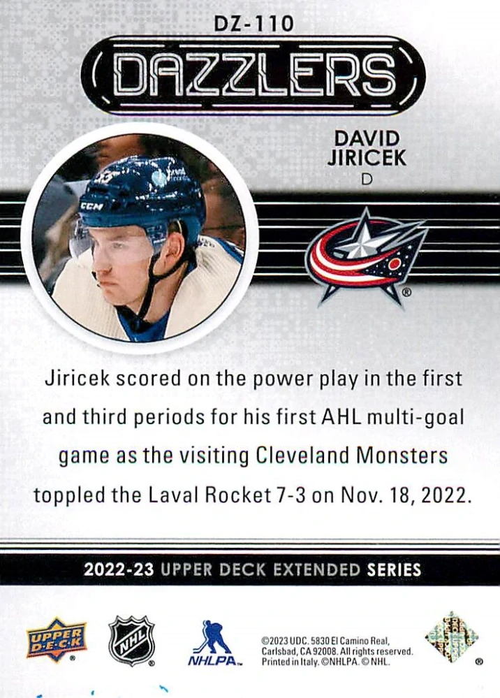 2022-23 UD Extended Series - David Jiříček - Dazzlers Blue #DZ-110