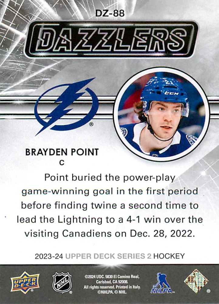 2023-24 UD Series 2 - Brayden Point - Dazzlers Blue #DZ-88