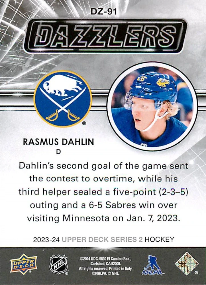 2023-24 UD Series 2 - Rasmus Dahlin - Dazzlers Blue #DZ-91