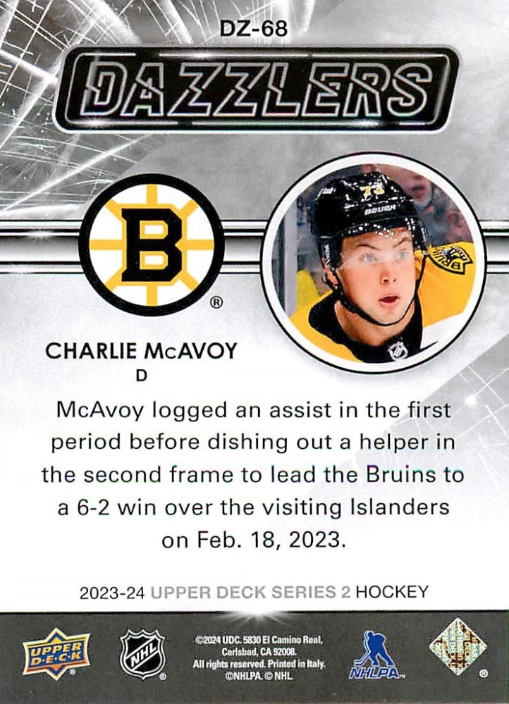 2023-24 UD Series 2 - Charlie McAvoy - Dazzlers Blue #DZ-68