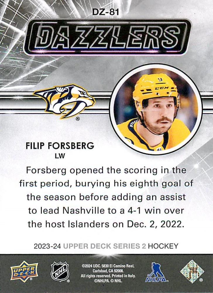 2023-24 UD Series 2 - Filip Forsberg - Dazzlers Blue #DZ-81