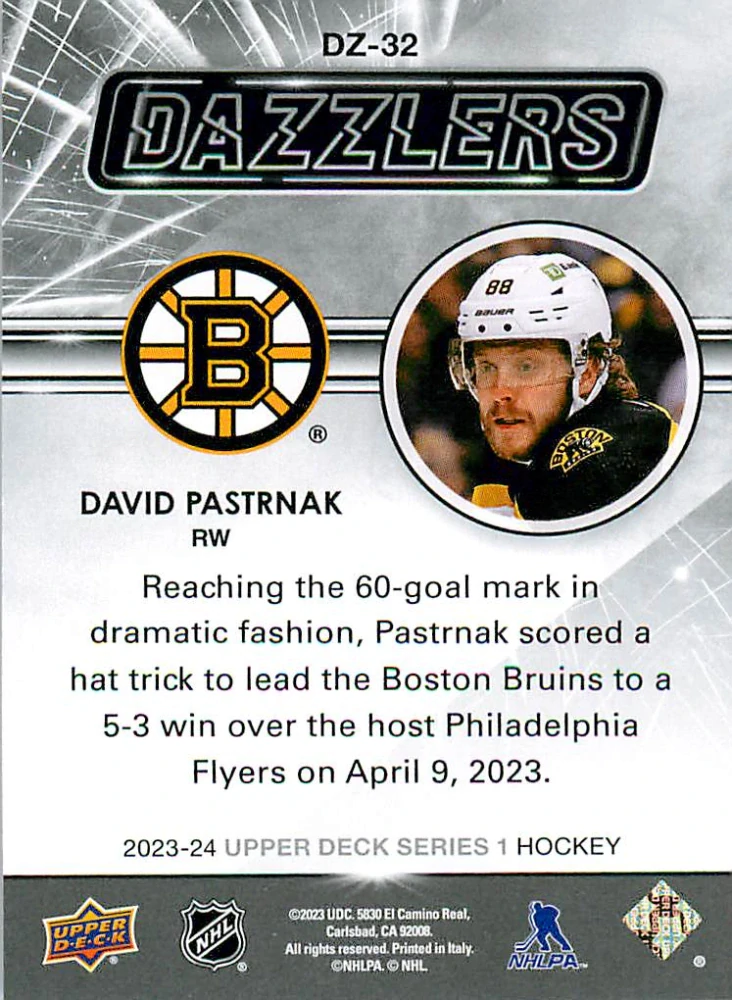 2023-24 UD Series 1 - David Pastrňák - Dazzlers Blue #DZ-32