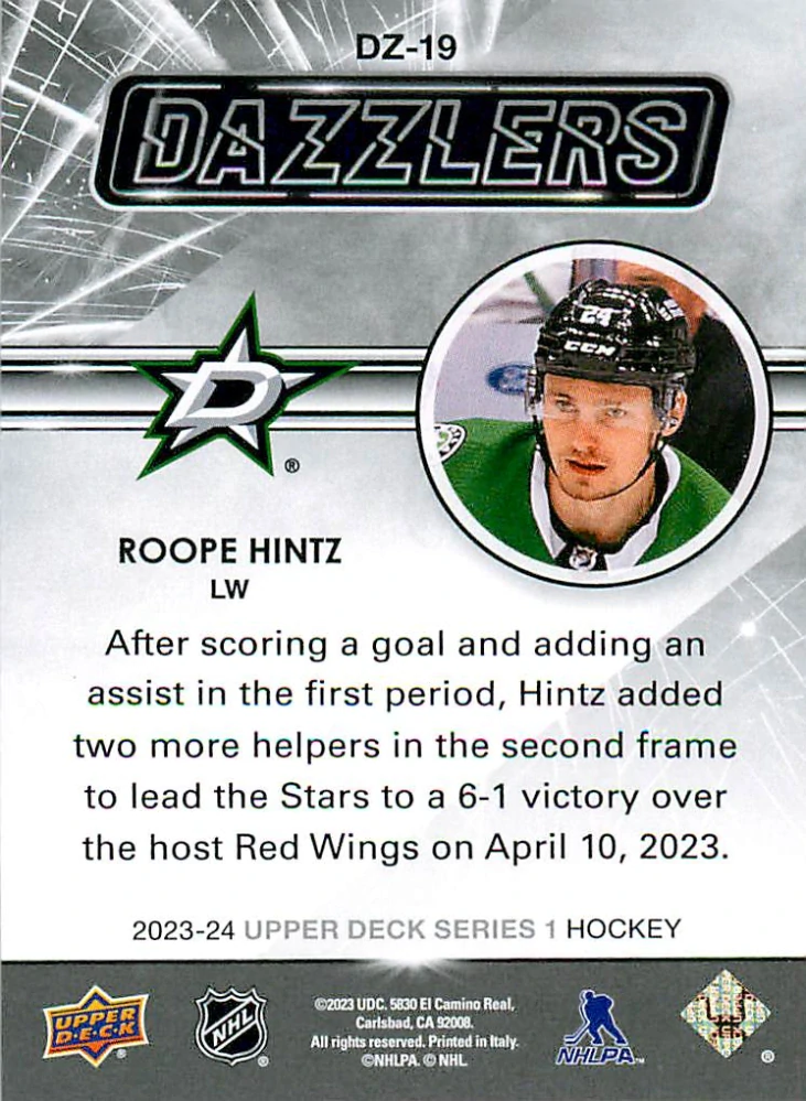 2023-24 UD Series 1 - Roope Hintz - Dazzlers Blue #DZ-19