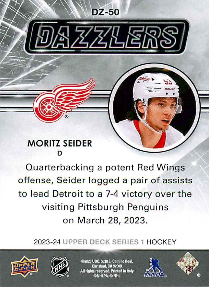 2023-24 UD Series 1 - Moritz Seider - Dazzlers Blue #DZ-50