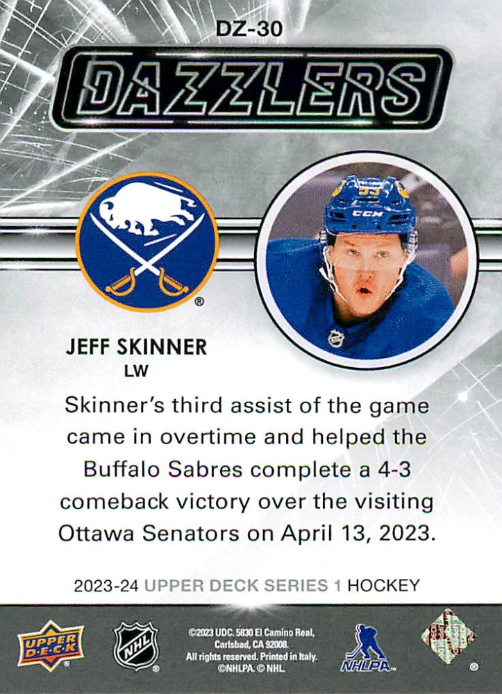 2023-24 UD Series 1 - Jeff Skinner - Dazzlers Blue #DZ-30