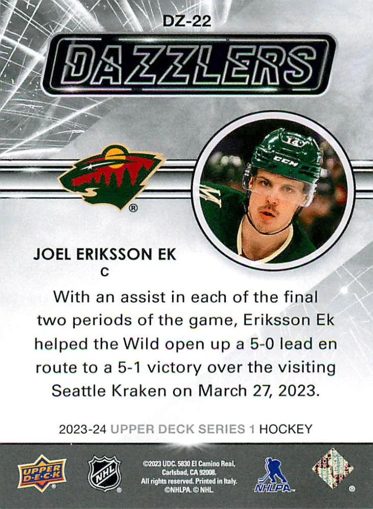 2023-24 UD Series 1 - Joel Eriksson Ek - Dazzlers Blue #DZ-22