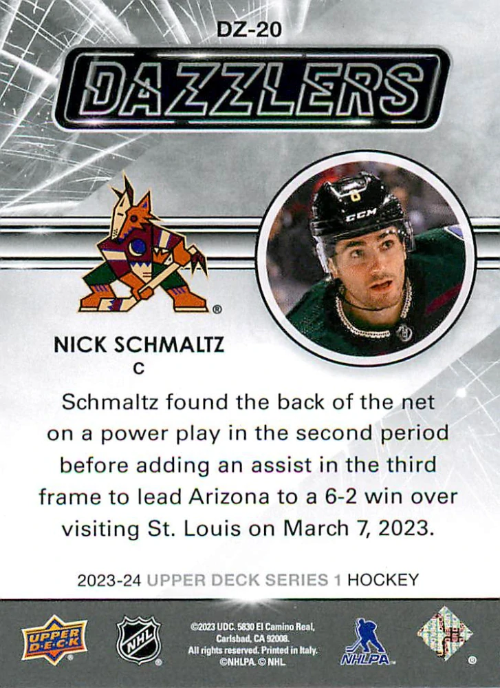 2023-24 UD Series 1 - Nick Schmaltz - Dazzlers Blue #DZ-20