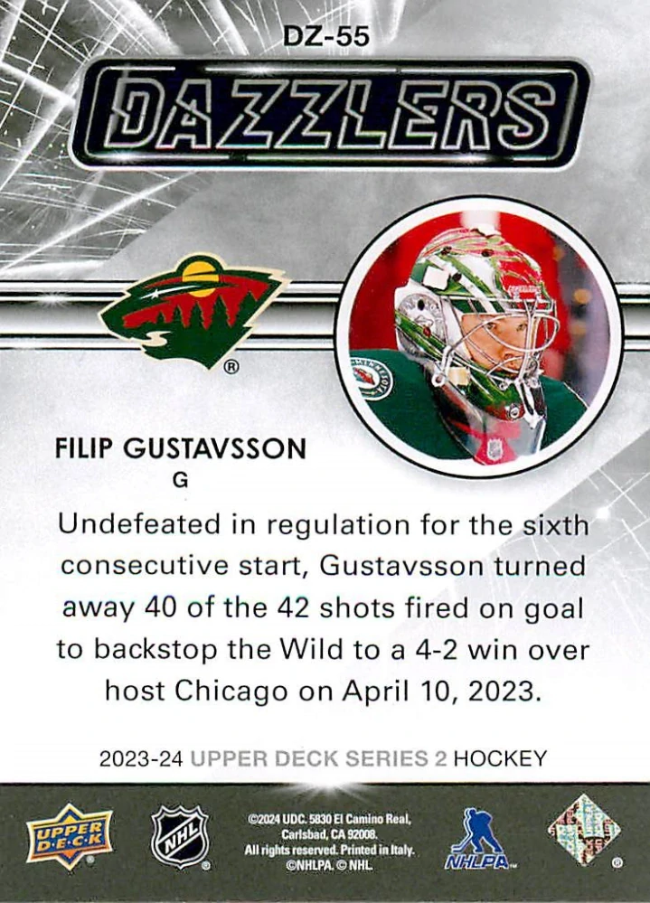 2023-24 UD Series 2 - Filip Gustavsson - Dazzlers Green #DZ-55