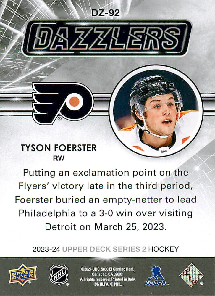 2023-24 UD Series 2 - Tyson Foerster - Dazzlers Green #DZ-92