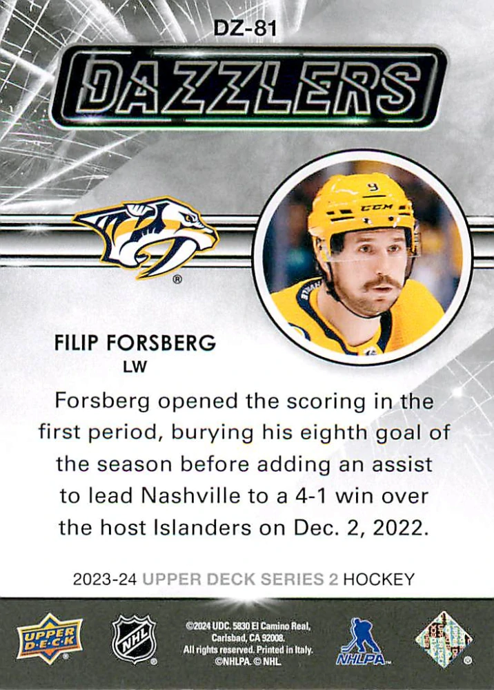 2023-24 UD Series 2 - Filip Forsberg - Dazzlers Green #DZ-81