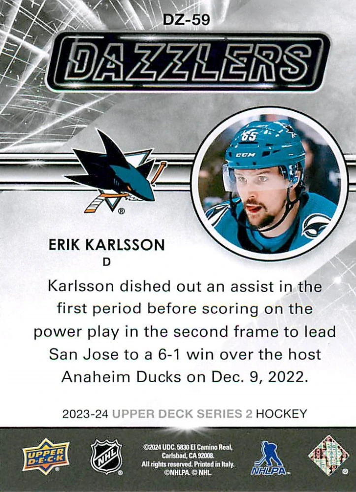 2023-24 UD Series 2 - Erik Karlsson - Dazzlers Green #DZ-59