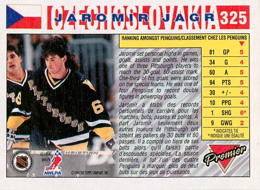 1993-94 O-Pee-Chee Premier - Jaromír Jágr #325