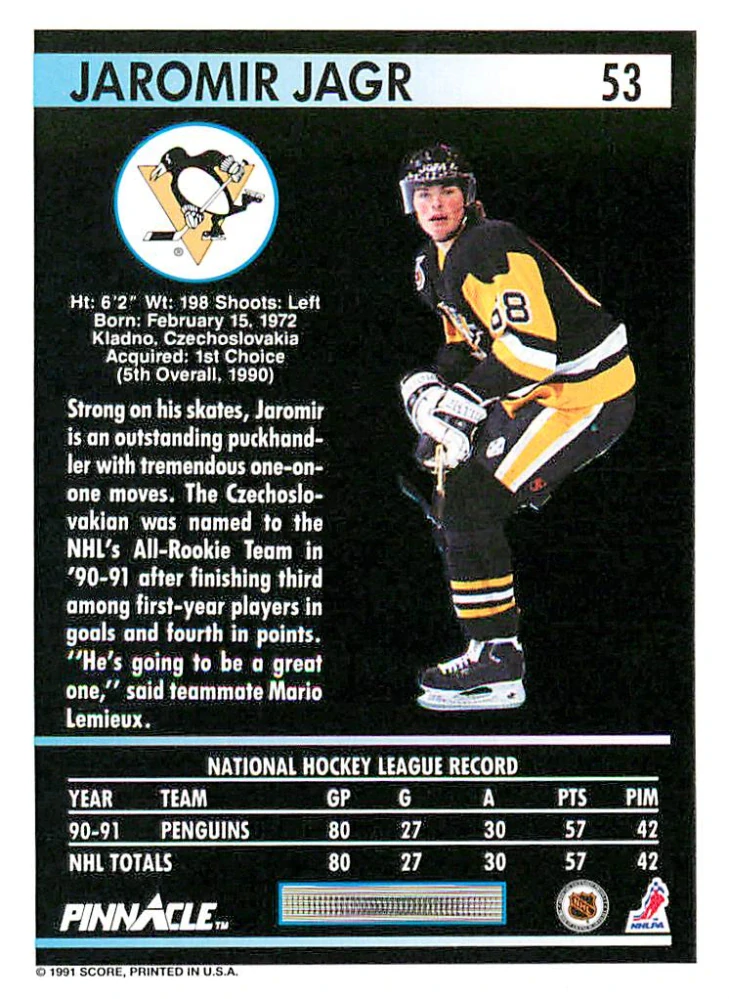 1991-92 Pinnacle - Jaromír Jágr #53