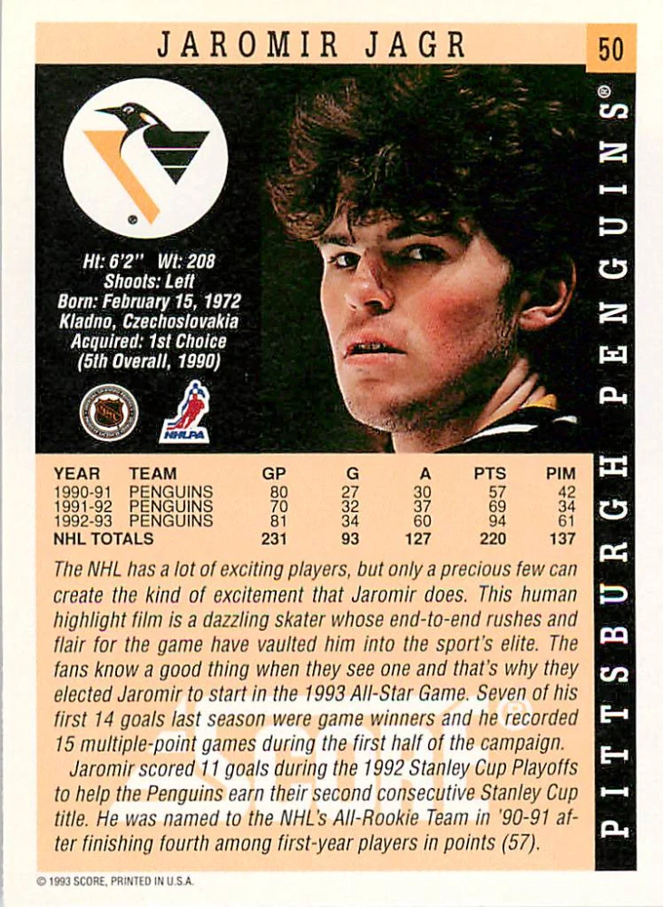 1993-94 Score - Jaromír Jágr (English) #50