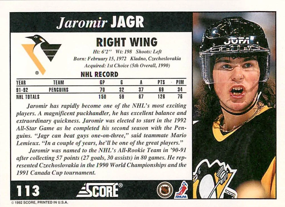 1992-93 Score - Jaromír Jágr #113