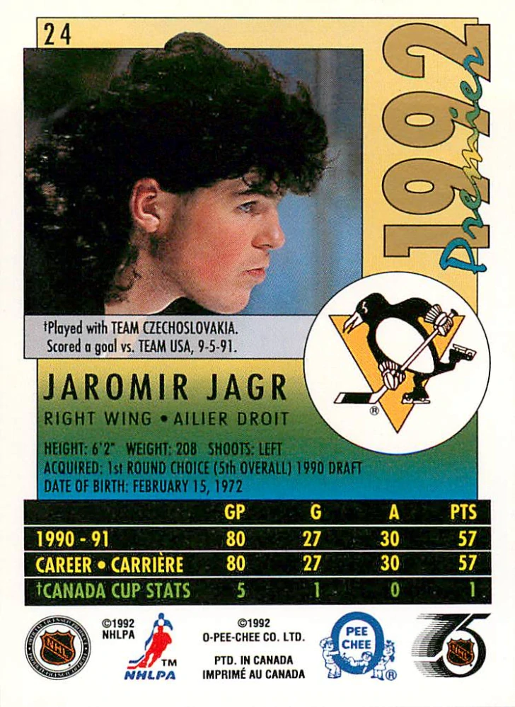 1991-92 O-Pee-Chee Premier - Jaromír Jágr #24