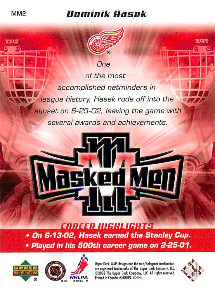 2002-03 UD MVP - Dominik Hašek - Masked Men #MM2