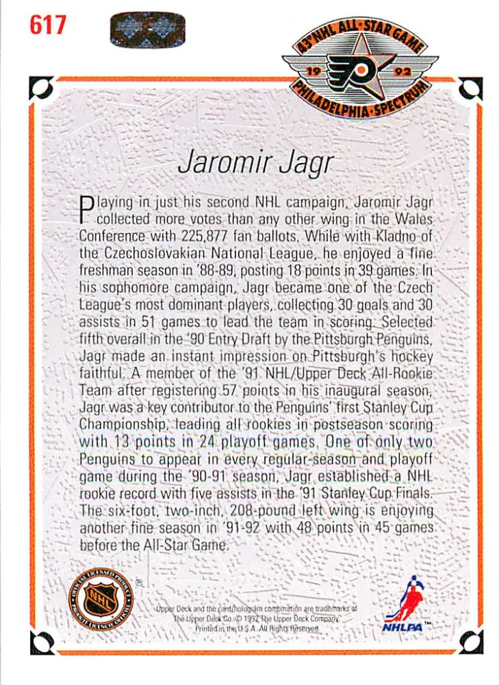 1991-92 UD Series - Jaromír Jágr - All-Star #617