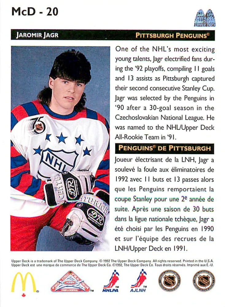 1992-93 UD McDonald's - Jaromír Jágr #McD-20