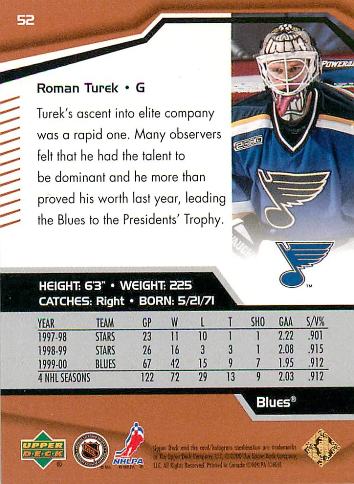 2000-01 UD Black Diamond - Roman Turek #52