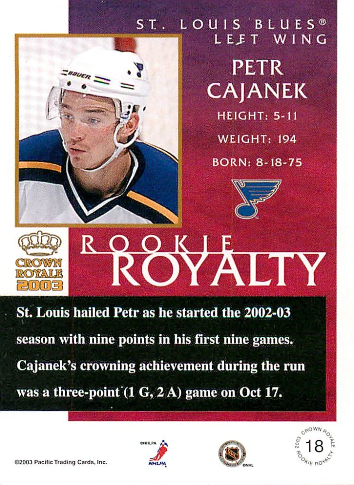 2002-03 Pacific Crown Royale - Petr Čajánek - Rookie Royalty #18