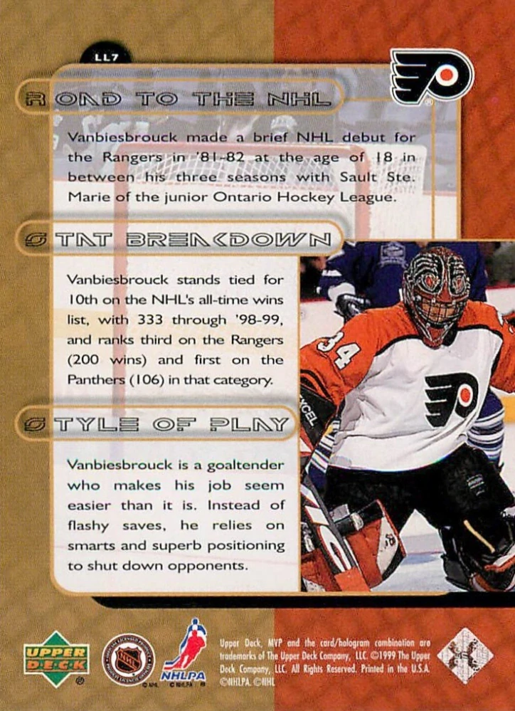 1999-00 UD MVP - John Vanbiesbrouck - Last Line Of Defense #LL7