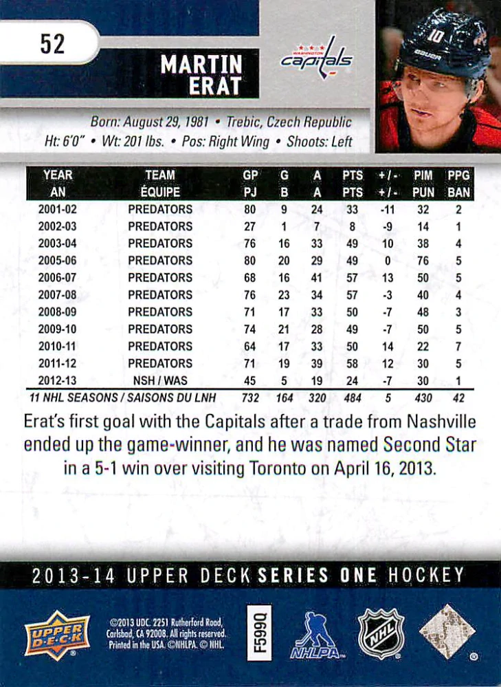 2013-14 UD Series 1 - Martin Erat #52
