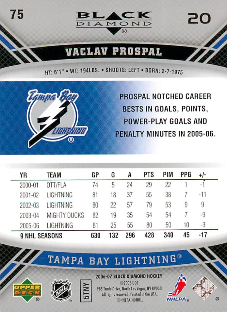2006-07 UD Black Diamond - Václav Prospal #75