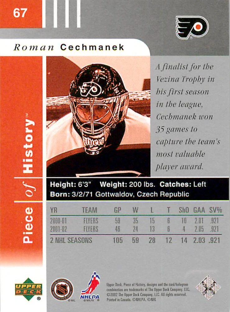 2002-03 UD Piece Of History - Roman Čechmánek #67