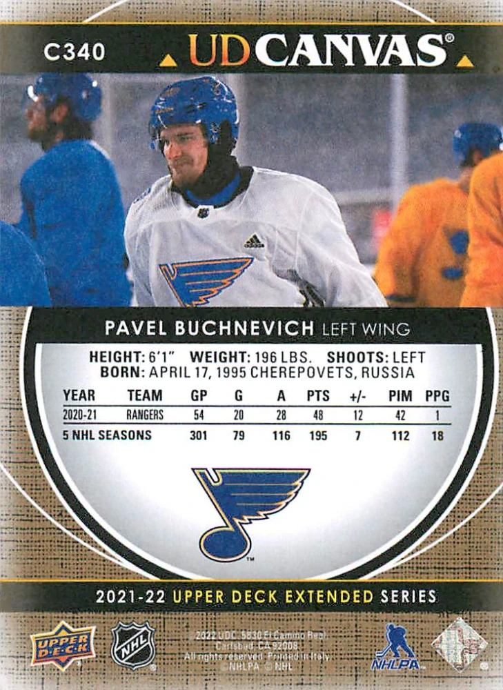 2021-22 UD Extended Series - Pavel Buchnevich - Canvas #C340