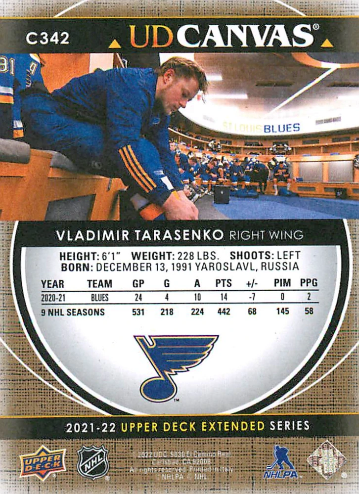 2021-22 UD Extended Series - Vladimir Tarasenko - Canvas #C342