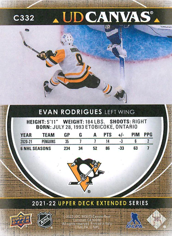 2021-22 UD Extended Series - Evan Rodrigues - Canvas #C332