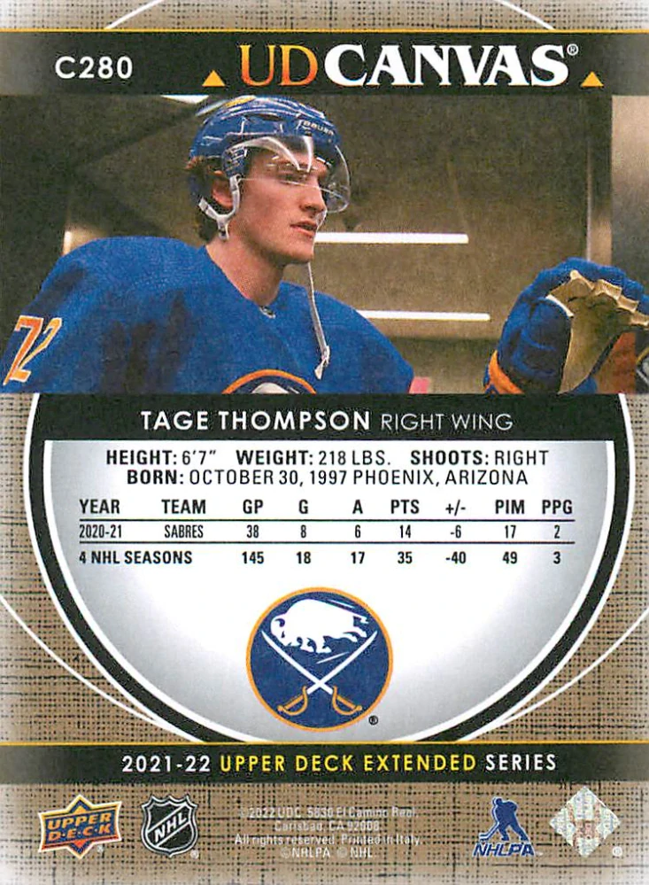 2021-22 UD Extended Series - Tage Thompson - Canvas #C280