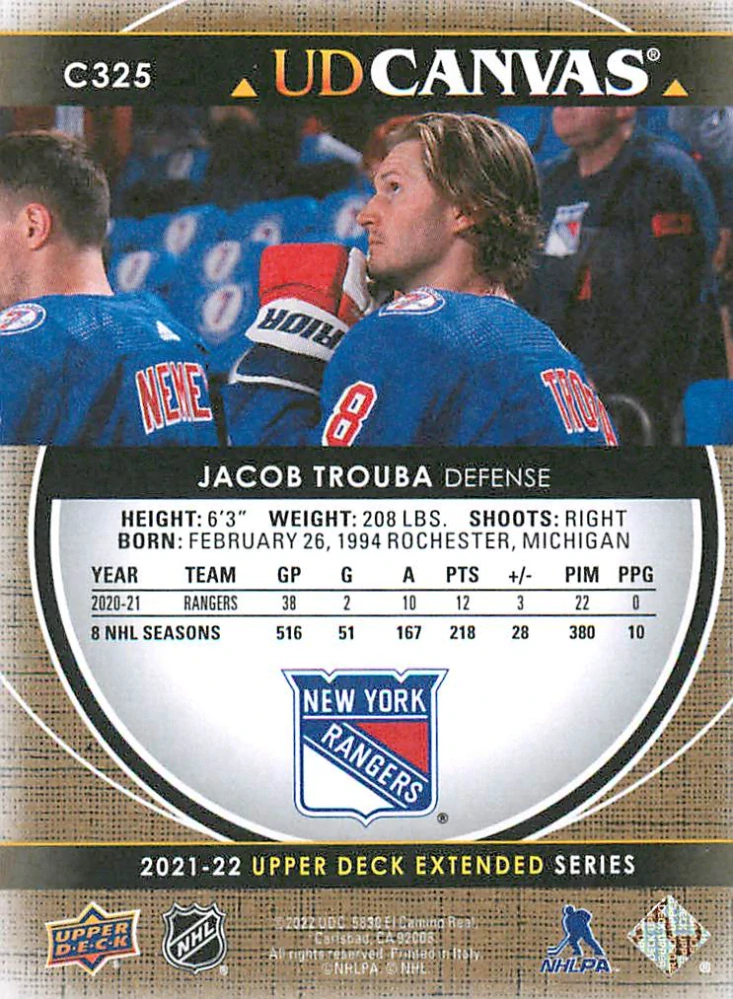 2021-22 UD Extended Series - Jacob Trouba - Canvas #C325