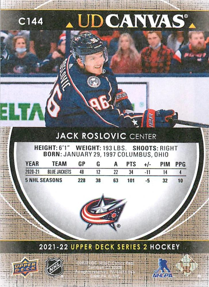 2021-22 UD Series 2 - Jack Roslovic - Canvas #C144