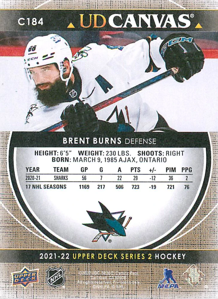 2021-22 UD Series 2 - Brent Burns - Canvas #C184