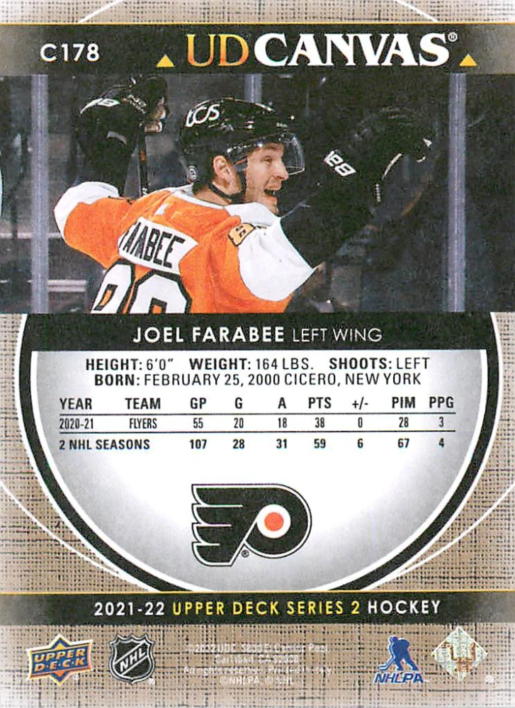 2021-22 UD Series 2 - Joel Farabee - Canvas #C178