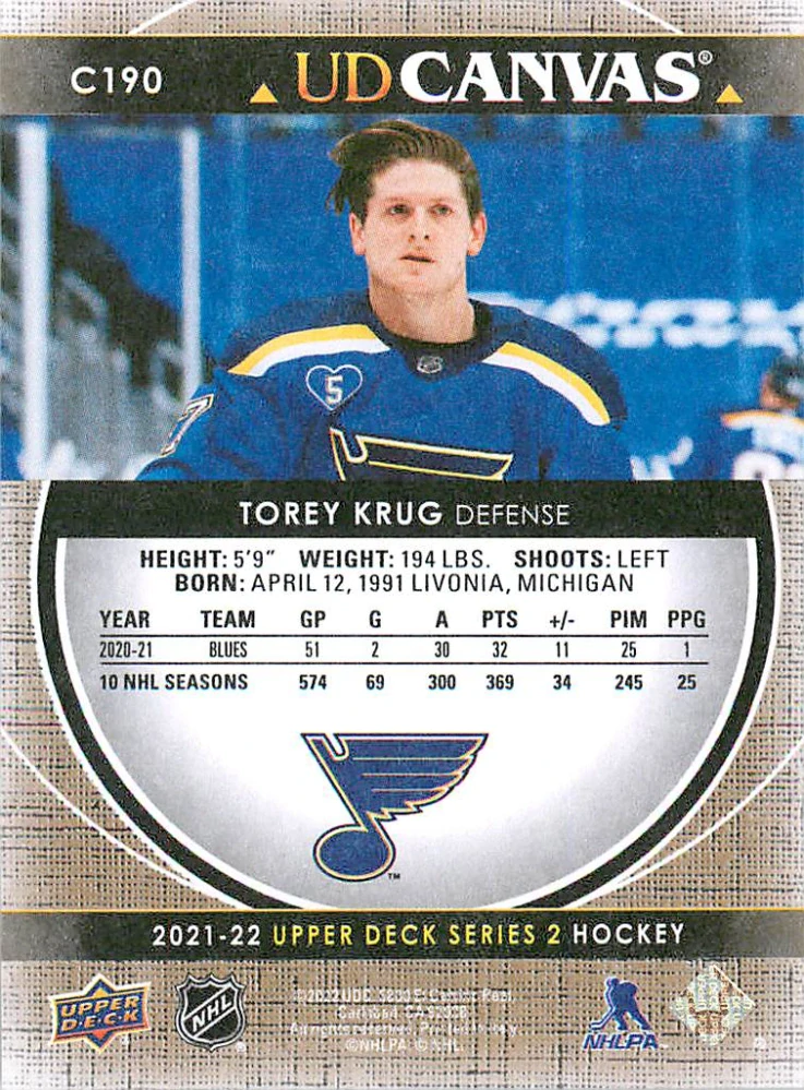 2021-22 UD Series 2 - Torey Krug - Canvas #C190