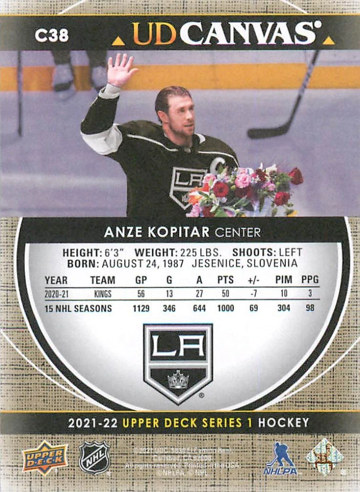 2021-22 UD Series 1 - Anze Kopitar - Canvas #C38