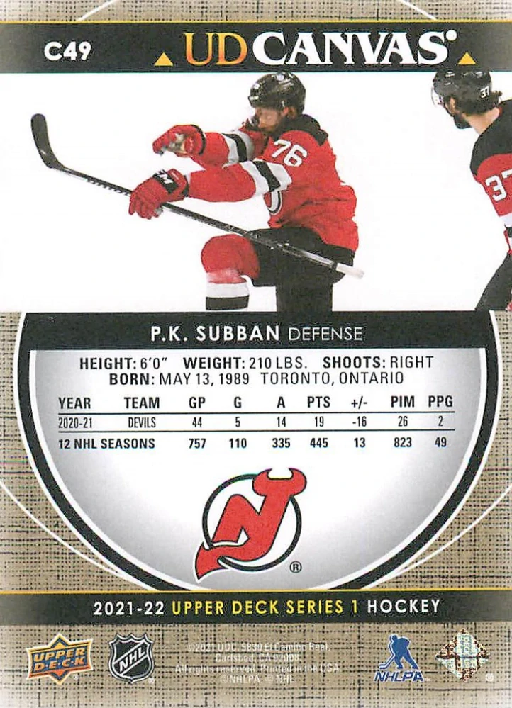 2021-22 UD Series 1 - P.K. Subban - Canvas #C49