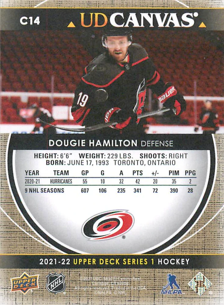 2021-22 UD Series 1 - Dougie Hamilton - Canvas #C14