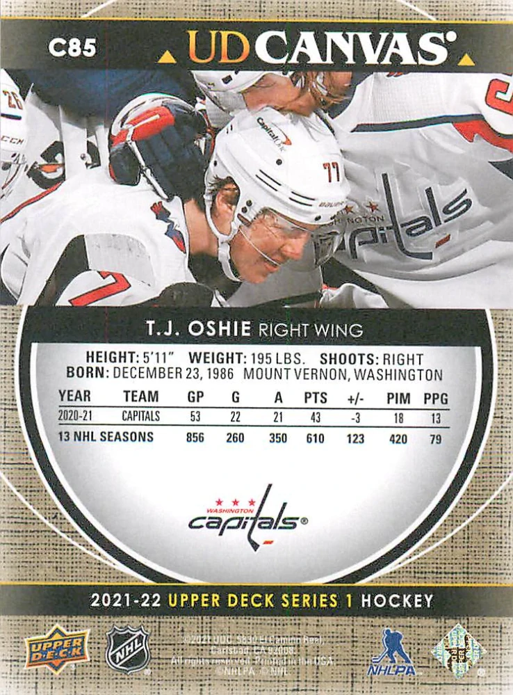 2021-22 UD Series 1 - T.J. Oshie - Canvas #C85