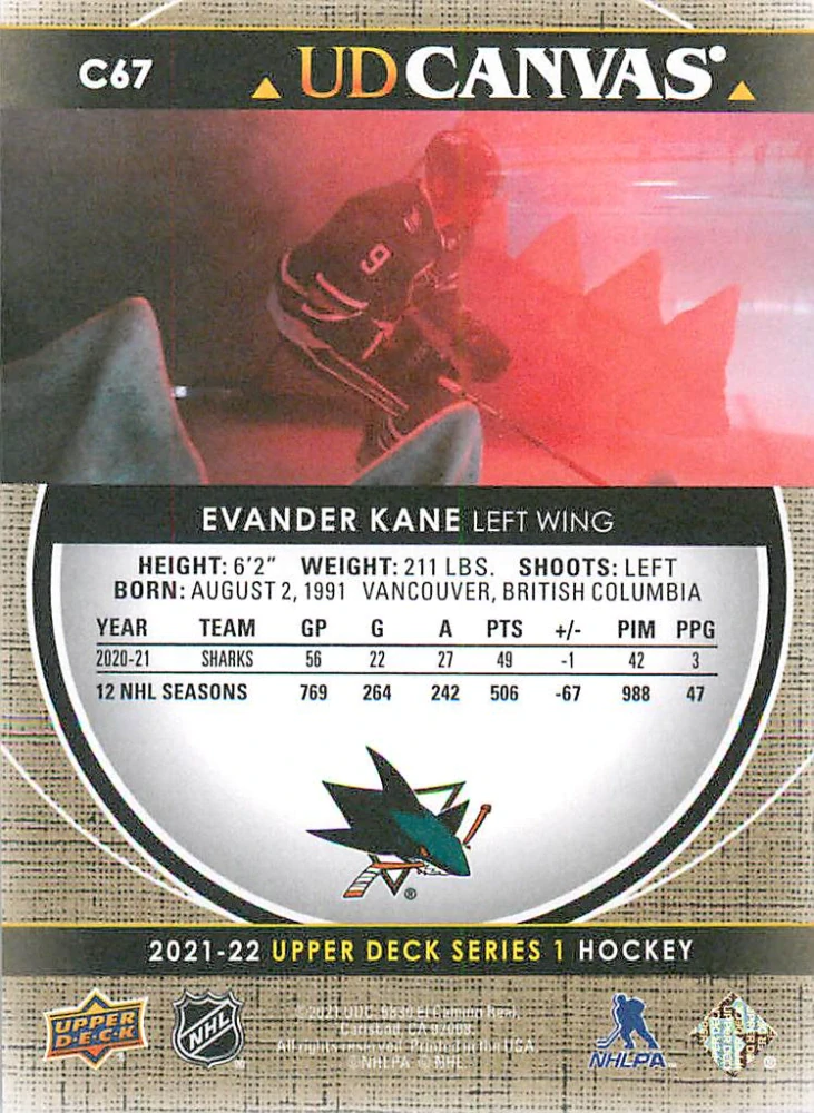 2021-22 UD Series 1 - Evander Kane - Canvas #C67