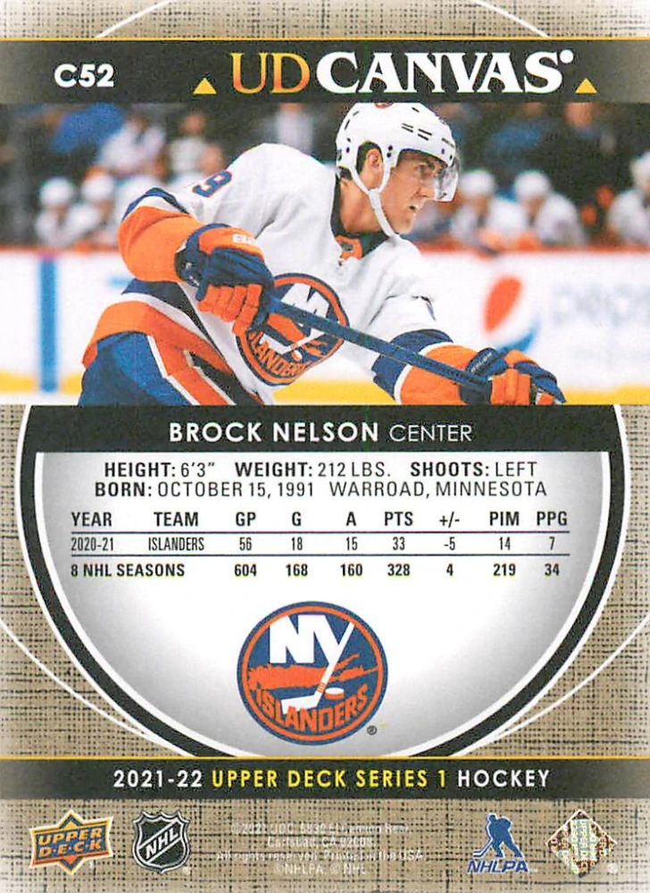 2021-22 UD Series 1 - Brock Nelson - Canvas #C52
