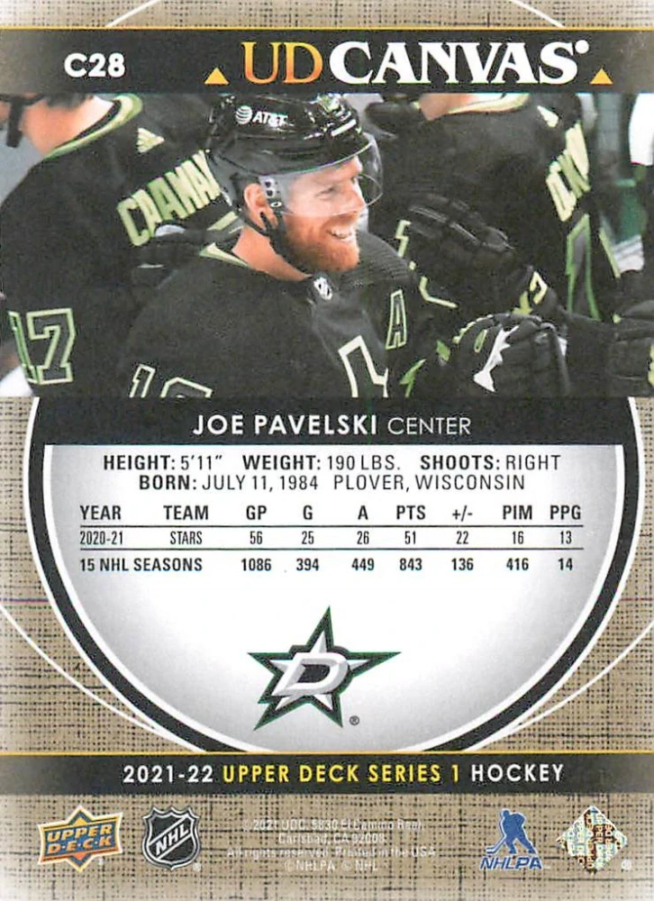 2021-22 UD Series 1 - Joe Pavelski - Canvas #C28