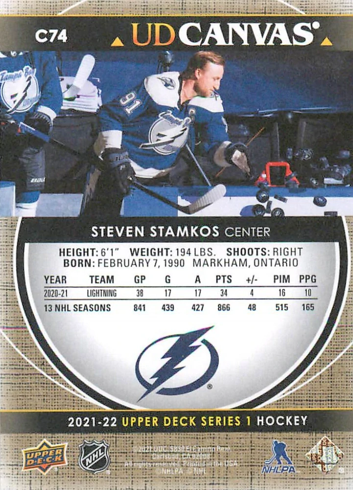 2021-22 UD Series 1 - Steven Stamkos - Canvas #C74