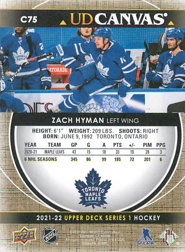 2021-22 UD Series 1 - Zach Hyman - Canvas #C75