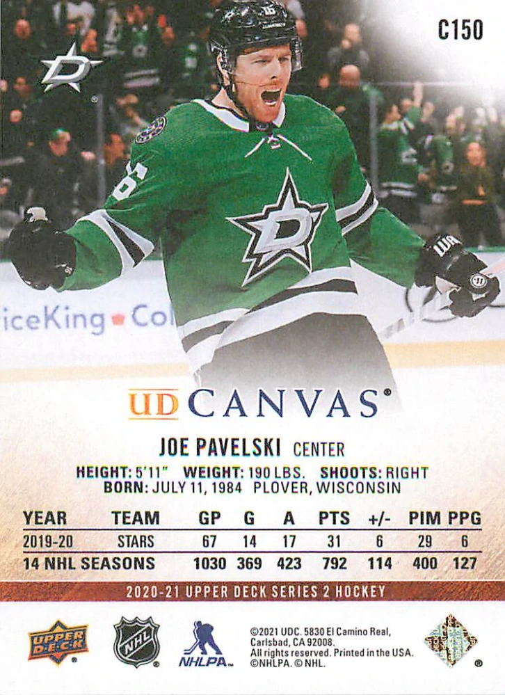 2020-21 UD Series 2 - Joe Pavelski - Canvas #C150