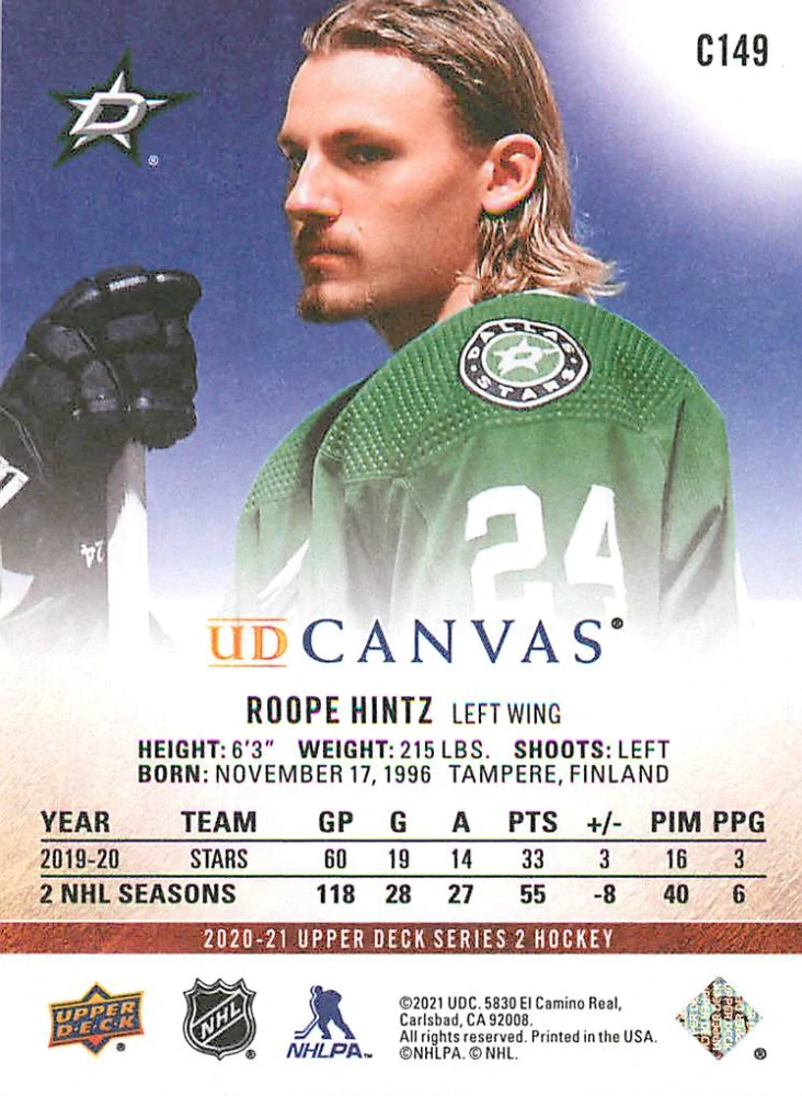 2020-21 UD Series 2 - Roope Hintz - Canvas #C149