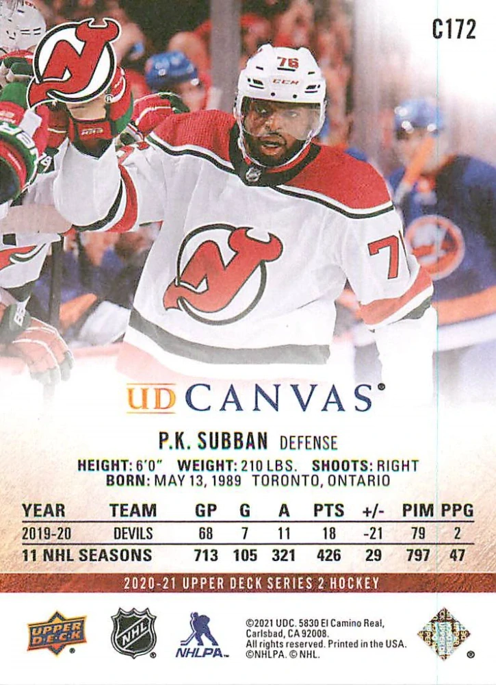 2020-21 UD Series 2 - P.K. Subban - Canvas #C172